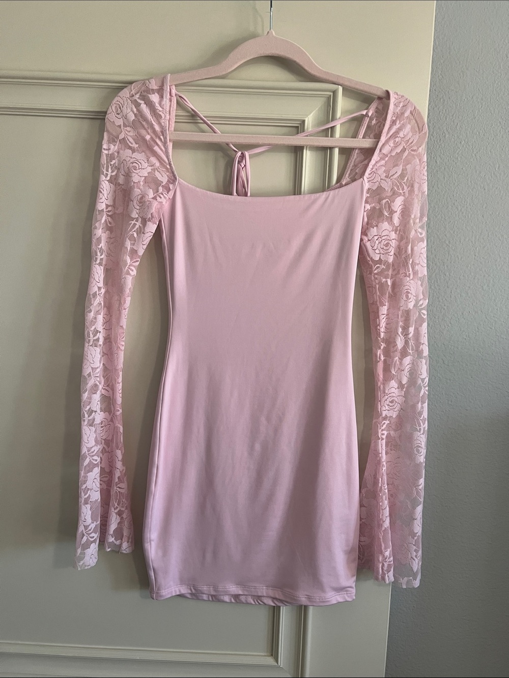 Lucy in the Sky Floral Lace Long Sleeve Dress in Pink